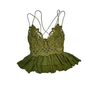 Free People Adella Strappy Flouncy Tank Adjustable Straps Ruffle Hem Green Size